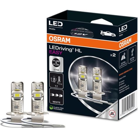 lampe led h3 pour feux de route et croisement osram ledriving hl easy, blanc froid 6500 k, plug & play, 2 unités