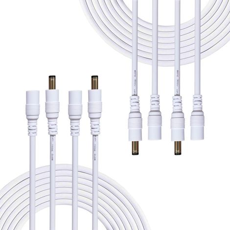 4pcs 1 Mètres Rallonge Cordon D'alimentation DC 2,1mm x 5,5 mm Mâle à Femelle Connecteur pour Adaptateur Secteur, LED, CCTV Camera Power, Voiture, Moniteurs, et Plus - Blanc (1/5)