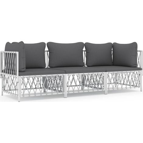 Maison Exclusive - Set Salotto da Giardino 3 pz con Cuscini in Acciaio Bianco (1/5)