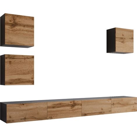 Conjunto de salón Vilrin III, Negro + Roble wotan