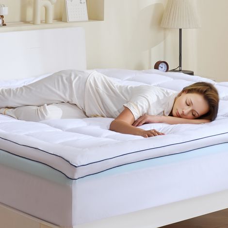VEVOR Cubrecolchón de 1930,4 x 2032 x 101,6 mm de Espuma Viscoelástica con Relleno de Fibra, Cubrecolchón Fresco y Transpirable Desmontable y Lavable con Diseño Ergonómico para Aliviar la Presión (1/5)