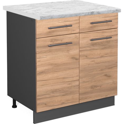 Mobiletto base per cucina Fame-Line, Rovere dorato, 80 cm , PL Marmo, Vicco
