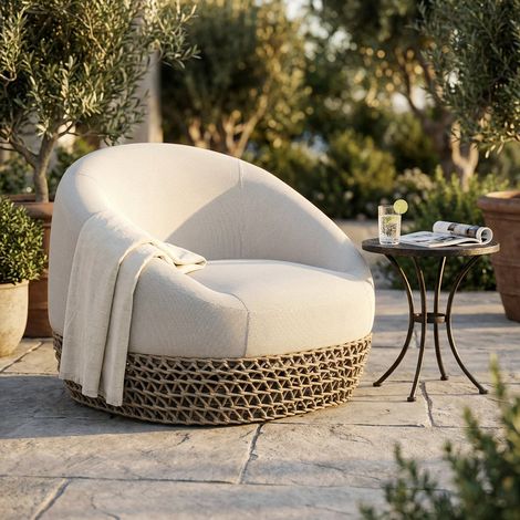 Poltrona da Giardino girevole in alluminio e corda - LOTUS - Colore: Beige (1/5)