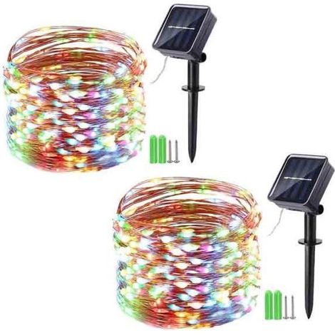 Guirlande Lumineuse Exterieure Solaire 15m 150 LED Guirlande Noel Solaire en Fil Cuivre avec 8 Modes, pour la Décoration Extérieur, (1/4)