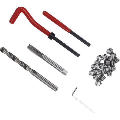 Kit de réparation de filetage M8x1,25 mm, inserts hélicoïdaux, embout hélicoïdal, clé hexagonale, outil de perçage et de taraudage (1/5)