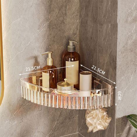 Étagère d'angle de douche en plastique, fixation murale sans perçage, pour salle de bain et toilettes, transparente, demi-ronde. (1/5)