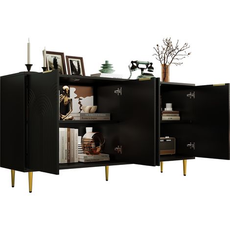 ELVMI Aparador con 4 Puertas, Estantes Regulables y Cierre Suave, Salón, MDF, 160 x 40 x 80 cm, Negro (1/5)