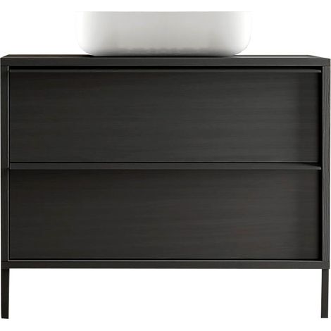 Meuble Vasque 105cm 2 tiroirs aspect bois noir - TERAS (1/5)