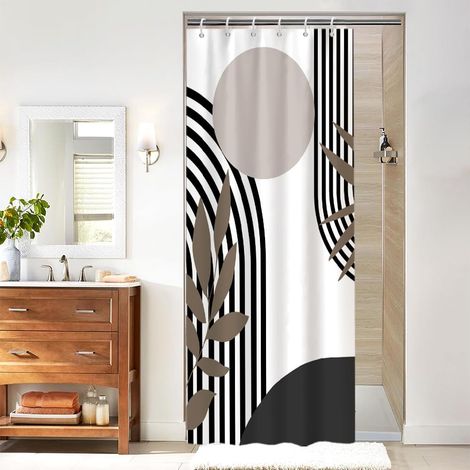 Rideau Douche Gris, Rideau de Douche Anti Moisissure 90x180cm Noir Blanc Boheme Feuilles Marron Rideaux de Baignoire Imperméable Tissu Lavable Rideaux Salle de Bain avec 6 Crochets (1/5)