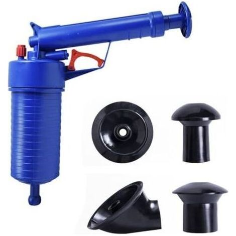 Déboucheur Canalisation WC Air Comprimé Pompe Pour Evier Cuisine Lavabo Avec 4 Différentes Ventouses déboucheur d'égout(Bleu) (1/5)
