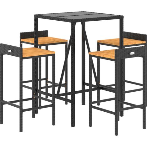vidaXL Ensemble de bar jardin 5 pcs noir poly rotin/bois massif acacia