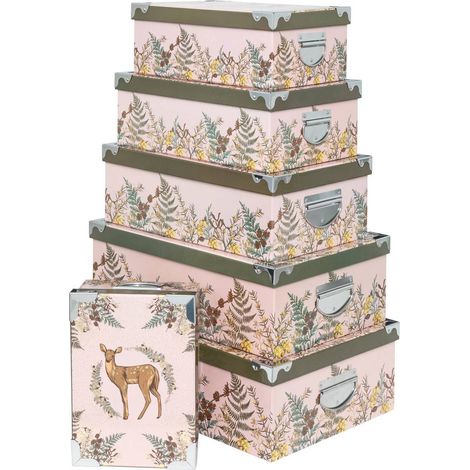Set di 6 scatole regalo angolari rettangolari in metallo stampato secrets des bois - Atmosphera créateur d'intérieur (1/4)