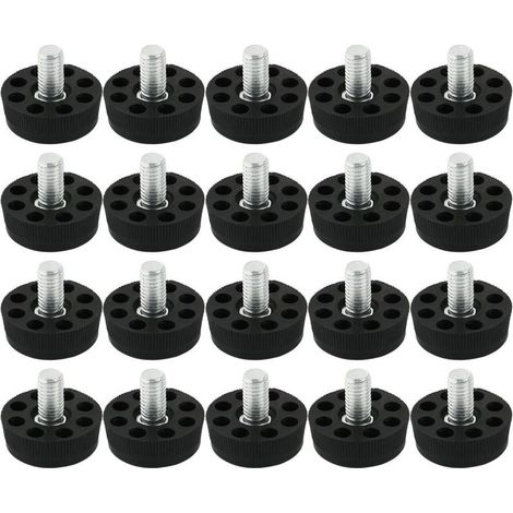 20pcs Pieds de Nivellement Meuble Réglable Pied Réglable Patin de meuble Jambe Pied de Table Chaise Base Protection Plancher 8 trous noir M8 male filetage (1/4)