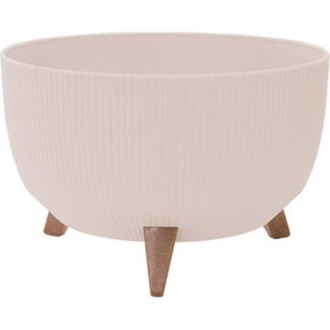 Pflanzgefäße OSLO STRIPE creme Streifenoptik, 40 x 25 cm Kunststoff/Holzfasern auf Füßen mit Einsatz