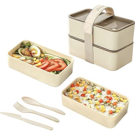 Tragbare Bento-Box mit Besteck, mikrowellengeeignete doppelwandige Lunchbox, auslaufsicherer Lebensmittelbehälter für Schüler (1/5)