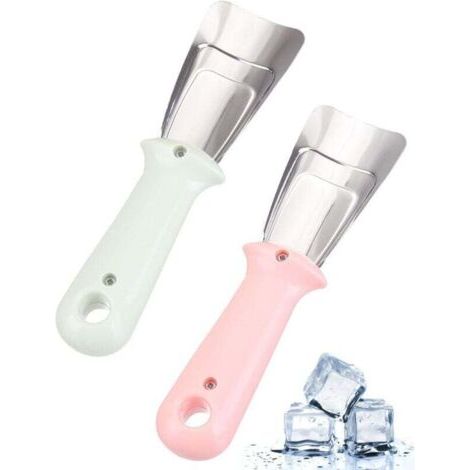 Grattoir à glace pour 2 compartiments réfrigérateur et congélateur, poignée ergonomique (vert/rose) (1/4)
