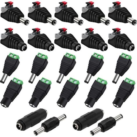 5 Paires de 5.5mmx2.1mm DC Connecteur d'alimentation Mâle et Femelle de 12V Adaptateurs Prise à Bouton-Poussoir + 5 Paires 12V/24V DC Mâle Femelle Connecteurs Set, pour CCTV Caméra LED Bande (1/5)
