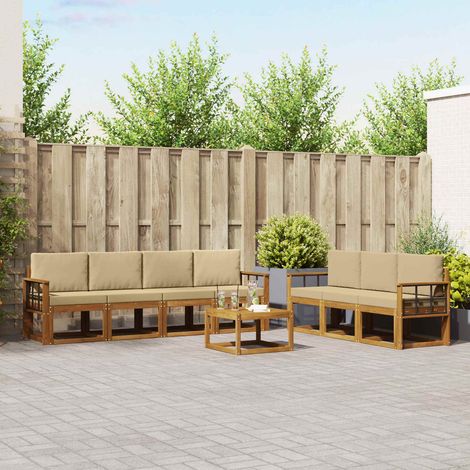 Outdoor-Sofagarnitur mit Kissen 8 pcs Natur und Beige