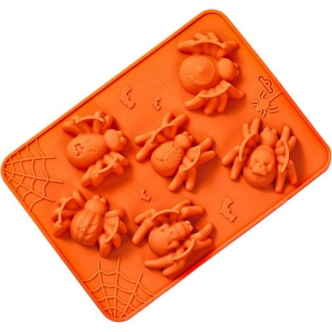 Moules en silicone alimentaire pour gâteaux, chocolats, mousses et desserts d'Halloween - Style araignée - Orange (1/5)