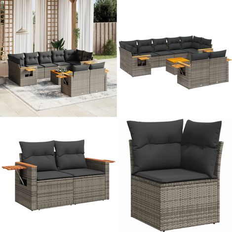 Salon de jardin avec coussins 10 pcs gris résine tressée - Ensemble Salon De Jardin - Meuble Extérieur - Résine Tressée - Rotin Synthétique - Fauteuil Jardin - Home & Living (1/5)