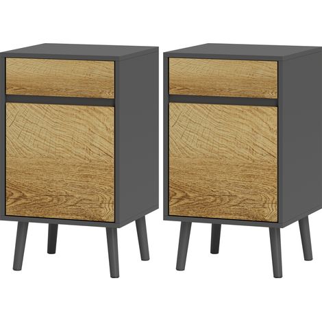 Lot de 2 tables de chevet table de nuit avec tiroirs et placard, style moderne, 40 x 39 x 69 cm, gris foncé