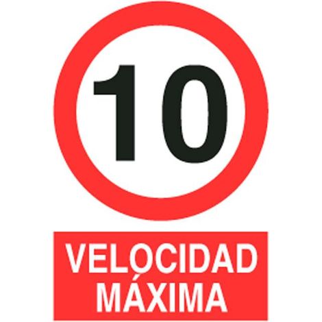 Señal de prohibición poliestireno 297x210 mm, velocidad máxima 10 km/h.