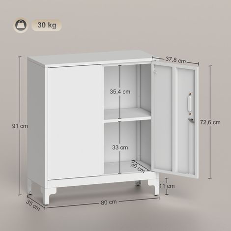 Büroschrank aus Metall, verschließbare Türen, Bürokommode, 2-stufiges Design, Weiß (1/5)