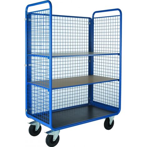 PROVOST - Chariot roll Promax à 3 côtés grillagés - 2 niveaux tubulaires réglables - Bleu RAL 5019