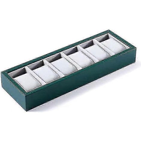 Plateau de rangement en bois pour montres et bijoux avec coussins (intérieur velours) – Vert, 6 emplacements (1/5)