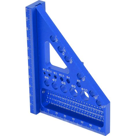 Équerre de menuisier, rapporteur, règle triangulaire à onglets en alliage d'aluminium, outil de mesure multi-angles, bleu (1/5)