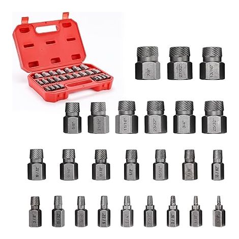 25 Pièces Extracteur de Vis Casse Set, Extracteur de Boulon Endommagées, Extracteur de Goujon, Tourne a Gauche Extracteur, pour Enlever Facilement Les Boulons Cassés et Les Vis Rouillées (1/5)