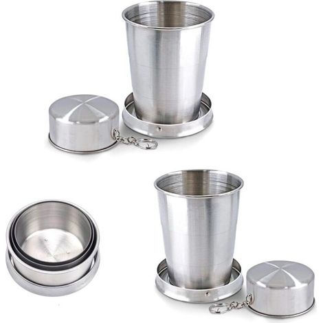 2 Pièces Gobelet Pliable, Acier Inoxydable Gobelet Retractable, 150 ml Verre de Voyage Pliable avec Porte-Clés, pour Camping, Alpinisme, Voyage (1/4)
