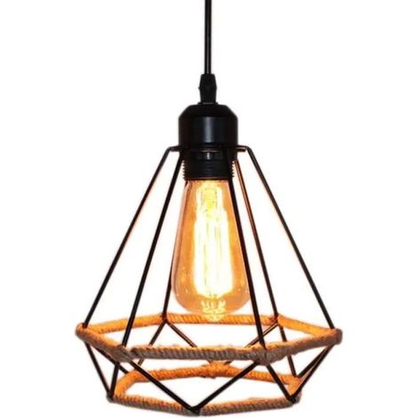 U-DO 2x Suspensions forme diamant Métal corde de chanvre Retro Plafonniers Luminaires Lustre Eclairage de Plafond E27 (1/4)