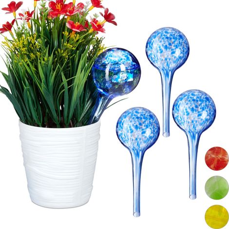 Sfere per Irrigazione, Set da 4 per Piante e Fiori, Irrigatori per Ufficio Vacanza, Ø 6cm, in Vetro, Blu