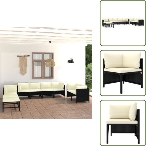 10-tlg. Garten-Lounge-Set mit Kissen Poly Rattan Schwarz - Gartengeräte - Loungemöbel - Outdoormöbel - Gartenloungeset - Poolparty (1/5)