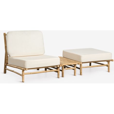Conjunto de jardín con sillón, puff y mesa auxiliar rectangular 75x40 cm en bambú Isendra SKLUM        (1/5)