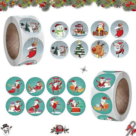 1000 autocollants de Noël, rouleau d'autocollants de Noël, autocollants pour les fêtes de Noël, autocollants cadeaux de Noël (1/5)