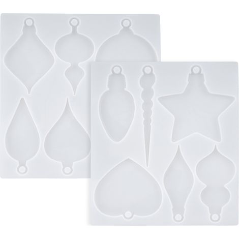 2 moules en silicone pour décorations de Noël, 12 motifs (ampoules, étoiles, cœurs, ronds), trou de suspension, compatible résine époxy (1/5)