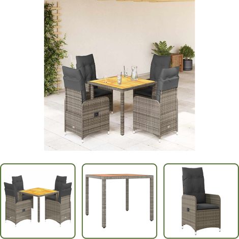 vidaXL Bistro-Set - 5-tlg. Garten-Bistro-Set mit Kissen Grau Poly Rattan (1/5)