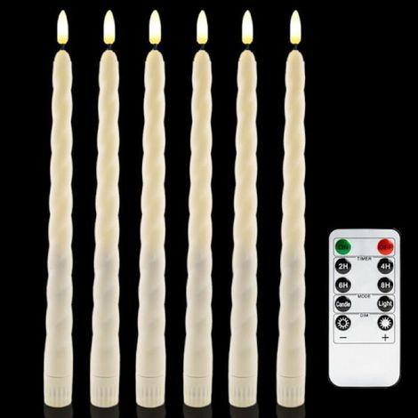 Bougies LED lot de 6 à piles 21x250mm design spiralé avec télécommande minuterie lumière chaude (1/5)