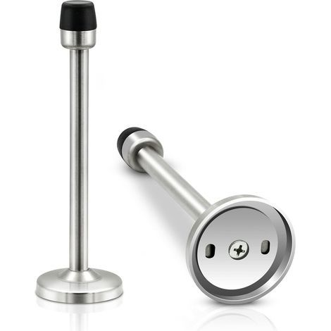 CSPARKV Lot de 2 butées de porte murales en acier inoxydable chromé robuste de en caoutchouc brossé pour plinthes, butées de porte extra longues avec tampon pare-chocs, protection murale argentée (1/5)