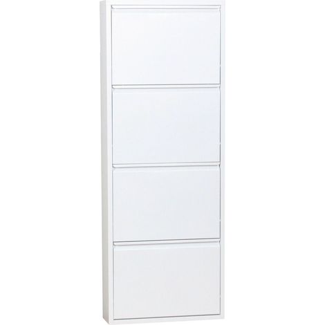 Pisa Schuhschrank mit 4 Klappen/ Türen in Metall weiss. Fertig montiert geliefert. (1/5)