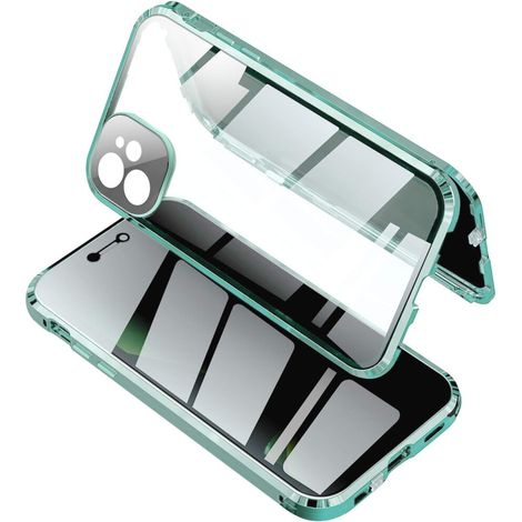 Eine magnetische Handyhülle mit Blickschutz für das iPhone 12 Pro Max, die Fallschutz nach Militärstandard, eine integrierte Kameralinsenabdeckung und Unterstützung für kabelloses Laden bietet. (1/2)