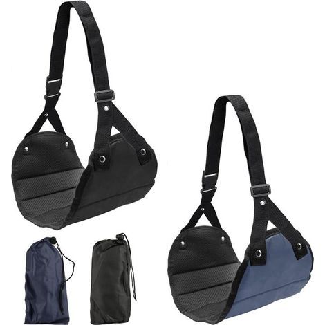 Flugzeug-Fußstützen – 2er-Set – Schwarz/Blau – Verstellbare Fußhängematte für Reisen – Luxuriöses Reiseaccessoire (1/5)