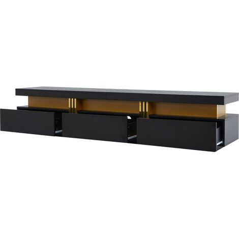 Mueble TV moderno negro efecto mármol 200 x 40 x 42 cm, 3 cajones (1/5)