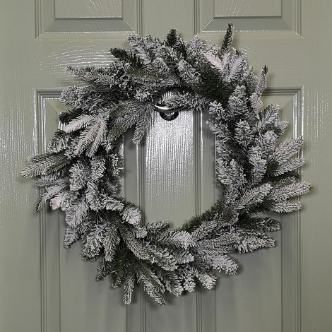 45cm Snow Flocked Wreath 84 Mixed PE/PVC Tips (1/5)