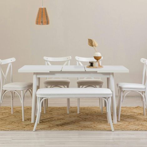 Table extensible blanche, rangement intégré 130-165 cm ORINA