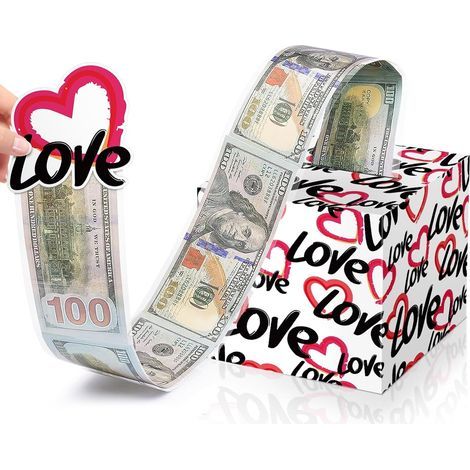 Boîte à argent pour Saint-Valentin avec tirage d'argent, boîte à argent rose et rouge pour cadeau d'argent, avec carte de vœux, boîte surprise à rouleau d'argent pour Saint-Valentin (1/5)
