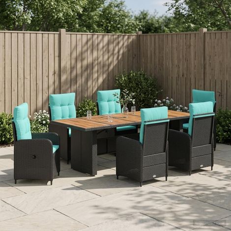 vidaXL Ensemble de repas extérieur 7 pc Noir et turquoise polyrotin (1/5)