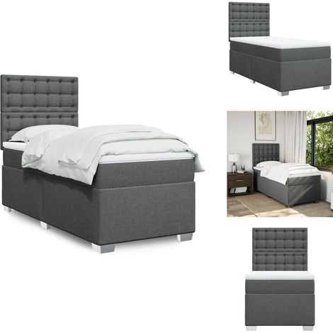 Sommier à lattes de lit avec matelas Gris foncé 100x200cm Tissu - Lit Double - Lit Plateforme - Matelas À Ressorts Ensachés - Literie - Chambre À Coucher (1/5)